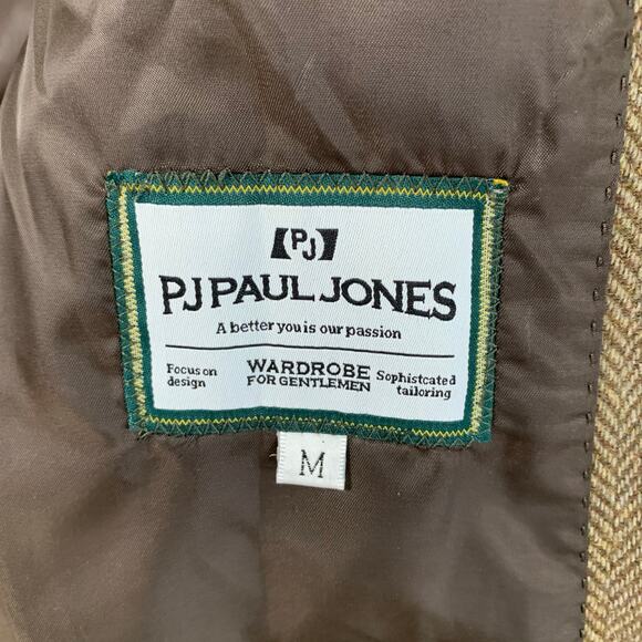 Paul Jones Sz M Wool Herringbone Sport Coat Blazer Jacket Brown Corduroy Collar - Picture 10 of 14